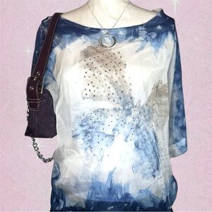 Y2K Blue Butterfly Rhinestone Top – Fairycore Boho Festival Blouse